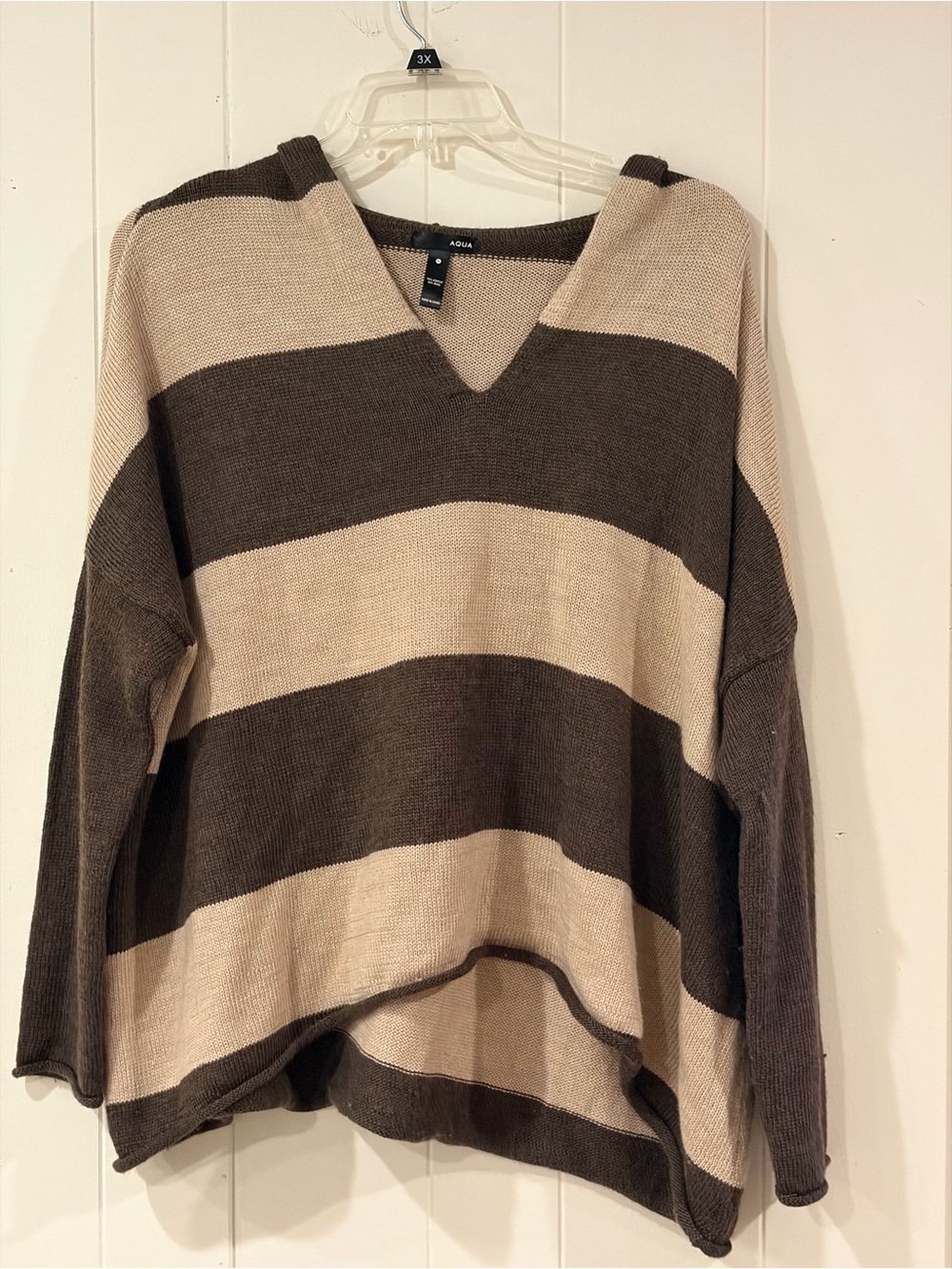 Aqua Bloomingdales Striped Knit Hoodie Pullover Sweater Nautical M